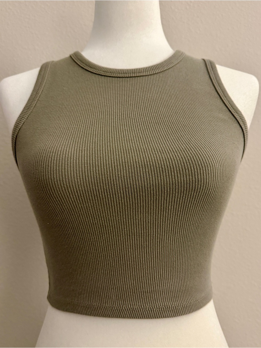 ZARA Olive Green Ribbed Muscle Tank Top Size S NWOT